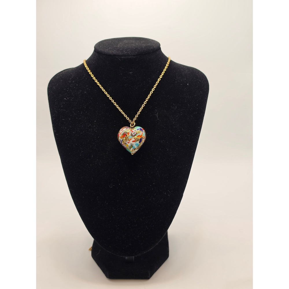 Dyadema Italy Bronze Murano Glass Heart Pendant Necklace Millefiori Gold Leaf